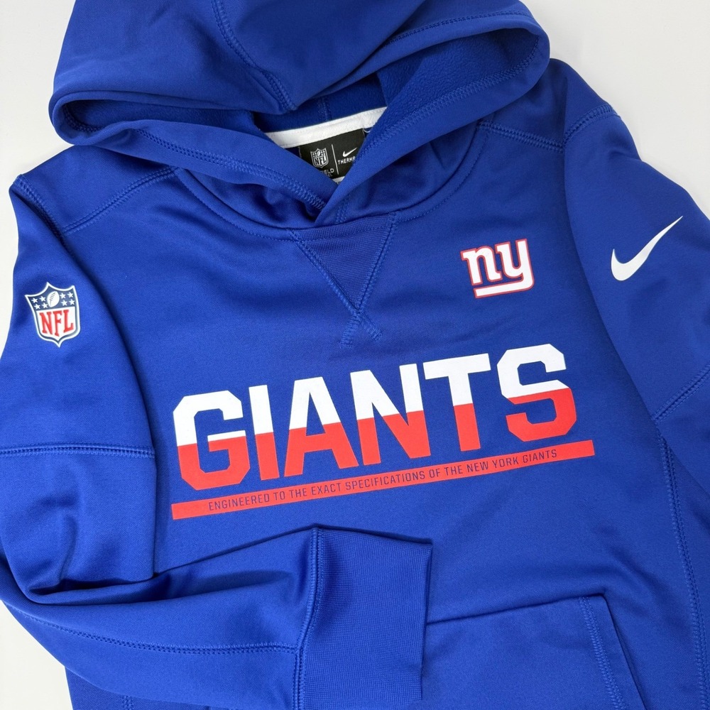 Nike Boys New York Giants NFL Therma-FIT Blue Pullover Hoodie Small 8